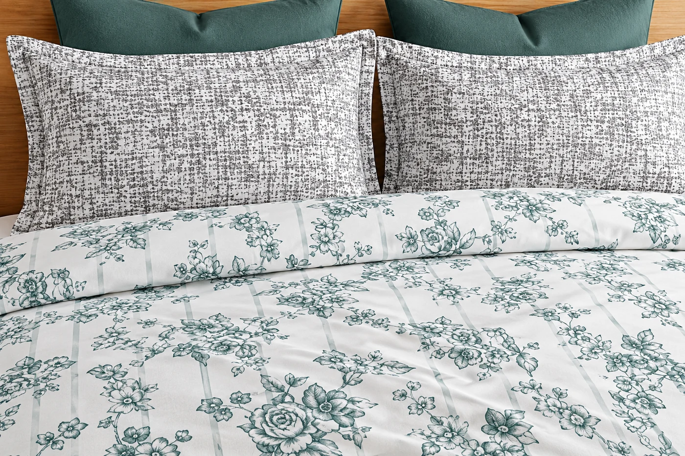 Printed bedsheets with a blue floral pattern
