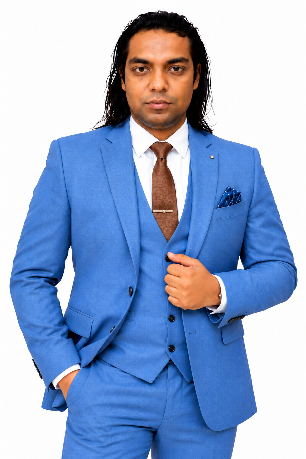 Cotzenvia business head wearing a blue suit and brown tie